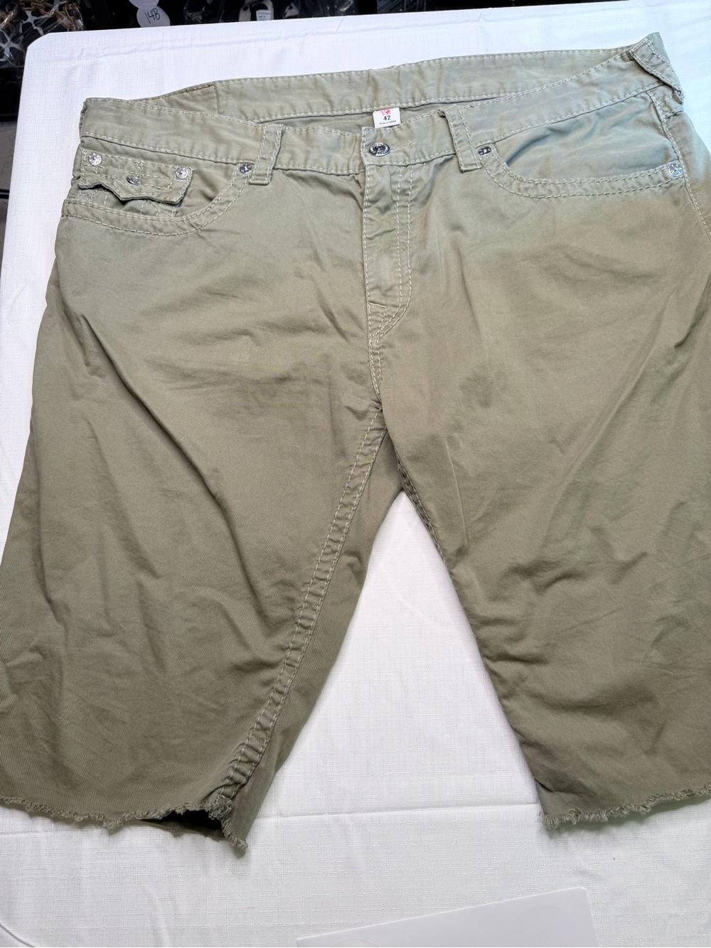 True Religion Olive Green Flat Front Shorts